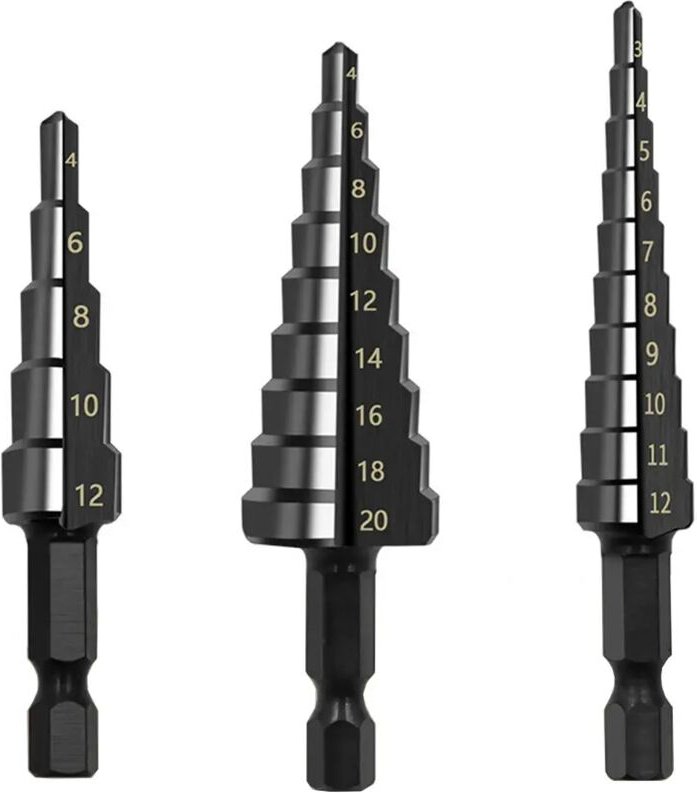 HSS-Stufenbohrer mit gerader Nut, 3–12 mm, 4–12 mm, 4–20 mm, nitrobeschichteter Stufenbohrer, Bohrmaschinen-Set, Lochboh...