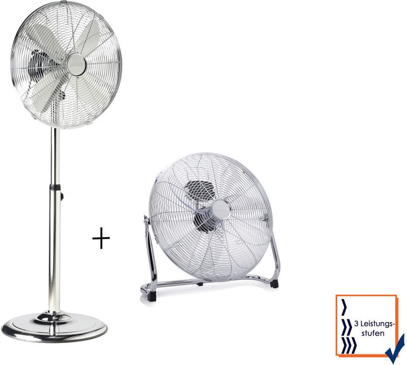 Bodenlüfter im Set mit höhenverstellbarem Stehventilator Silber mit 3 Stufen