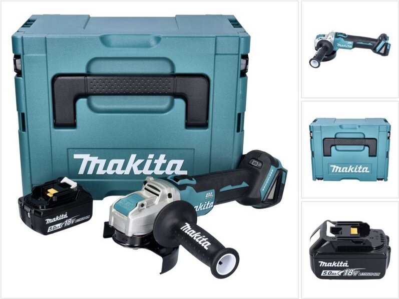 Thumbnail - Makita DGA 521 T1X1J Akku Winkelschleifer 18 V 125 mm X-LOCK Brushless + 1x Akku 5,0 Ah + Makpac - ohne Ladegerät