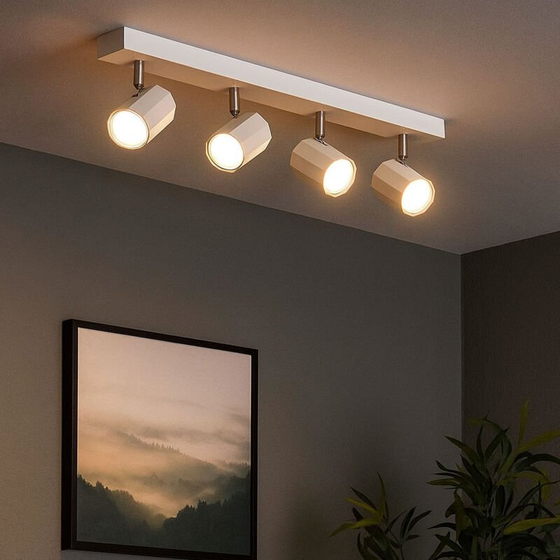 Deckenstrahler 4 Flammig weiß 4 Flammig GU10 Deckenlampe Wohnzimmer, schwenkbar, Aluminium, Metall, 4x GU10, LxBxH 53x6x...