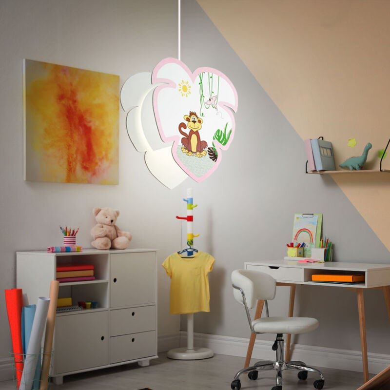 Decken Pendel Leuchte Mädchen Kinder Zimmer Affen Motiv Hänge Lampe im Set inkl. led Leuchtmittel