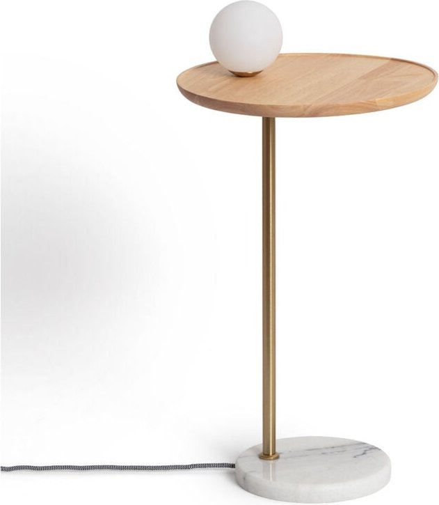 Tischlampe aus Holz und Glas Brandt Weiß / Gold