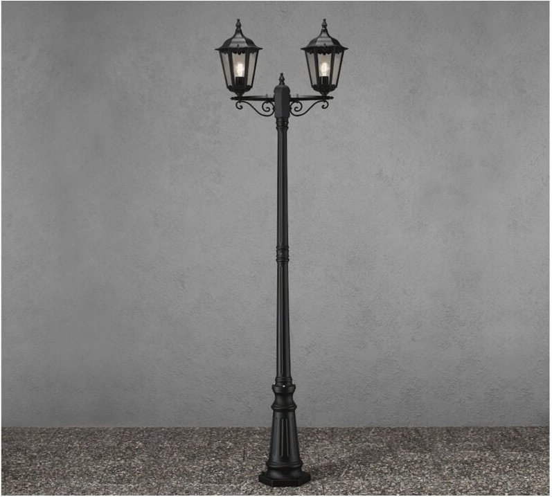 Konstsmide - 2-flammige Gartenlaterne firenze, Aluminium schwarz, inkl. Pfahl