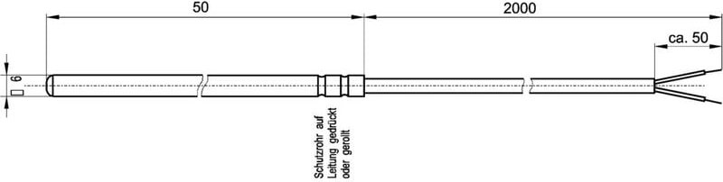 Temperatursensor K1-PT100-S-6x50-2M-2L Fühler-Typ Pt100 Messbereich Temperatur-50 bis 200 °c - Enda