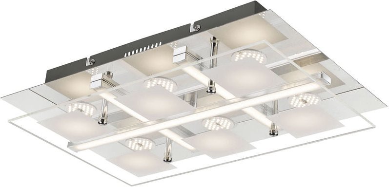 Deckenleuchte Deckenlampe Wohnzimmerlampe Wohnzimmerleuchte, 6 Flammig, Glas Metall Chrom, led 5W 350Lm warmweiß, LxBxH ...