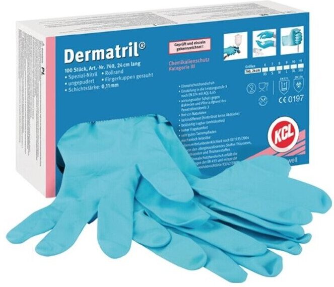 Honeywell - kcl Einweghandschuhe Dermatril 740 Gr.9 blau Nitril en 374,EN 455 Kat.III