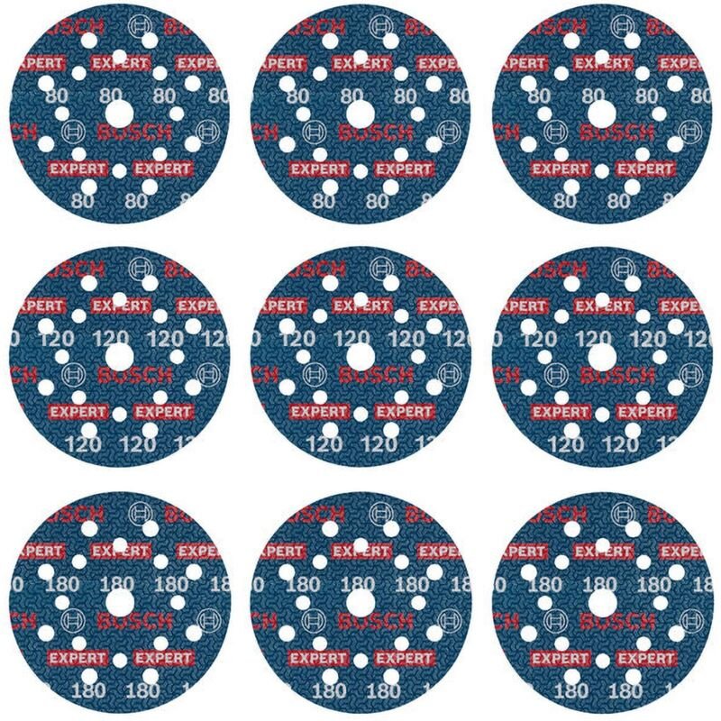 Bosch - expert O780 Folienschleifscheiben-Set 125 mm G80 G120 G180 9tlg. - 2608902407