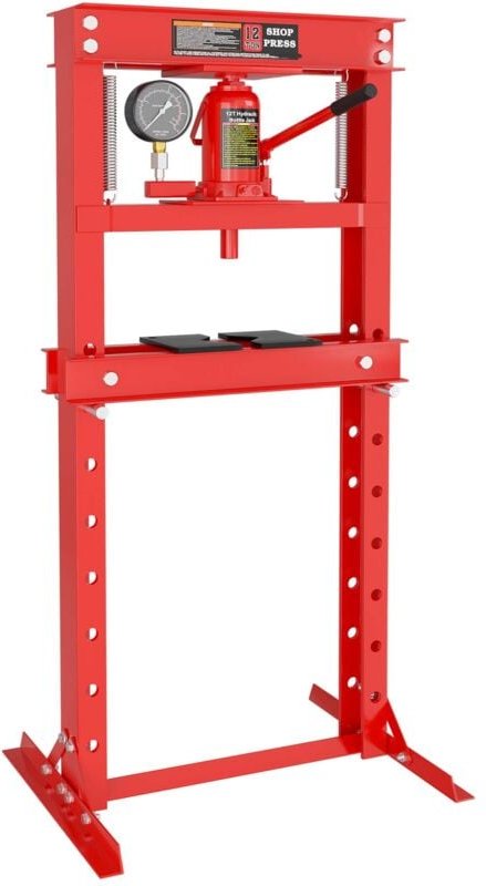 12T Profi Werkstattpresse, 420mm, Hydraulikpresse aus Stahl, Rahmenpresse mit Manometer, Lagerpresse - Wiltec