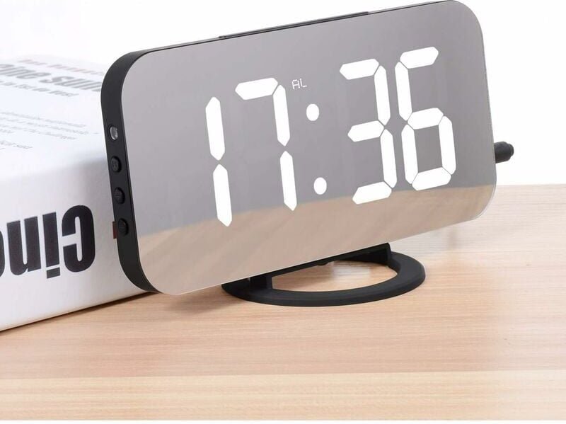 Digitaler Wecker, LED-Morgenwecker, Spiegel-Digitaluhr, Nachttischwecker, Morgenwecker, Nachtlicht, einstellbare Helligk...