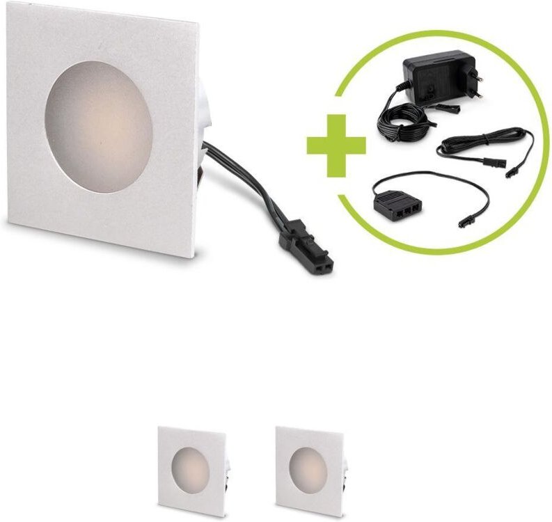 LED Mini Einbauspot eckig 1.2W 12V IP20 Ausschnitt Ø32mm - Lichtfarbe: Neutralweiß 4000K - Anzahl: 3x
