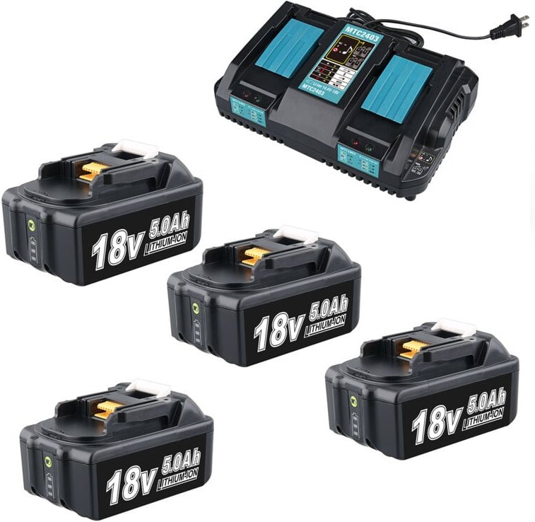 Pdstation - 4er-Pack BL1850B 18V 5Ah Akku mit 3,5A Ladegerät DC18RD für Makita 18V LXT400 BL1860B BL1830B BL1850B BL1830...