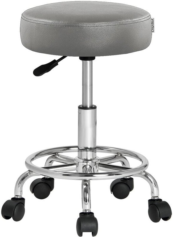 Rollhocker Höhenverstellbar 10cm Polsterung 51-65cm Sitzhöhe 360° Drehbar Ø35cm Fußstütze Rund Büro Hocker Drehhocker Ar...