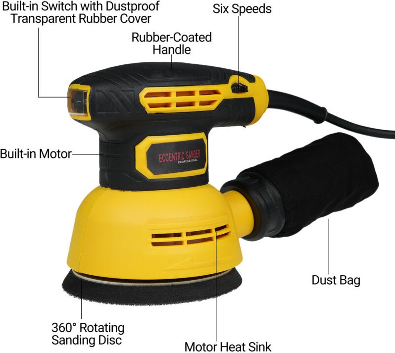 Exzenterschleifer (12,7 cm/5 Zoll) mit 15 Schleifpapierblättern, 12.000 U/min, 6 Geschwindigkeitsstufen, Hochleistungs-S...