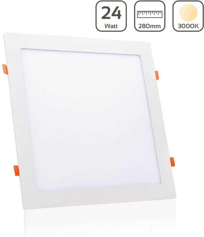 LED Panel Einbaustrahler eckig weiss - Lichtfarbe: Warmweiß 3000K - Ausführung: 24W 300x300mm Ausschnitt 280x280mm