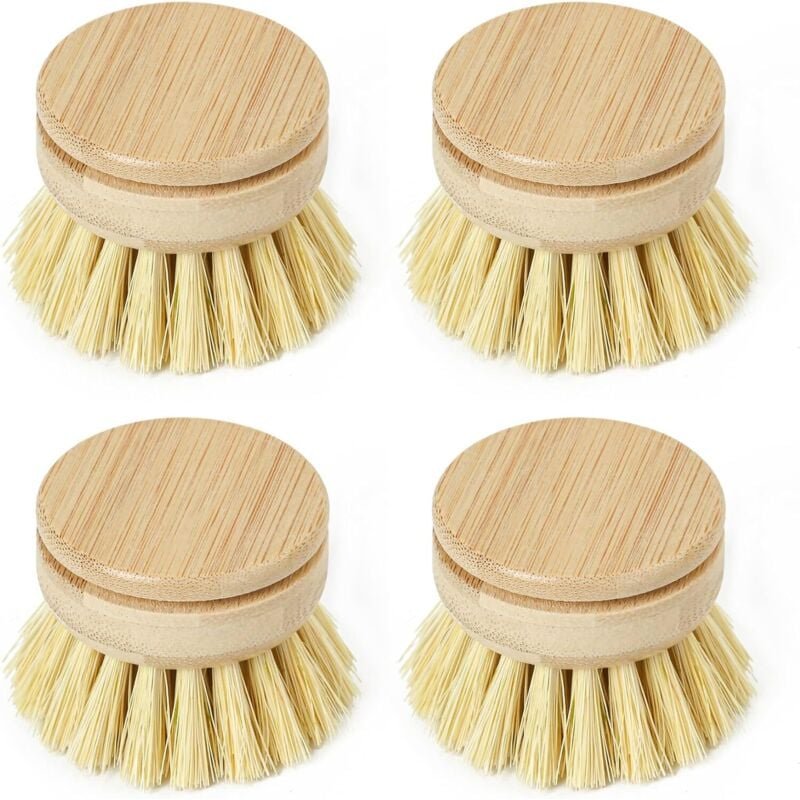Ökologische Ersatzköpfe für Spülbürsten • 4 Spülbürstenköpfe aus Holz • Auswechselbare Nachfüllpackungen mit weichen Bor...