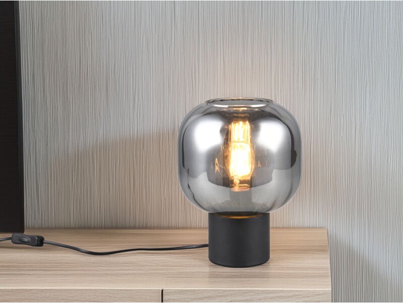 Kleine led Tischleuchte mit Glasschirm Chrom bedampft, Höhe 26cm