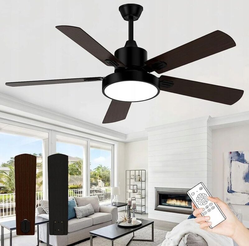 LED-Deckenleuchte mit Ventilator, 48 w, schwarzer Kronleuchter mit Fernbedienung - Goeco