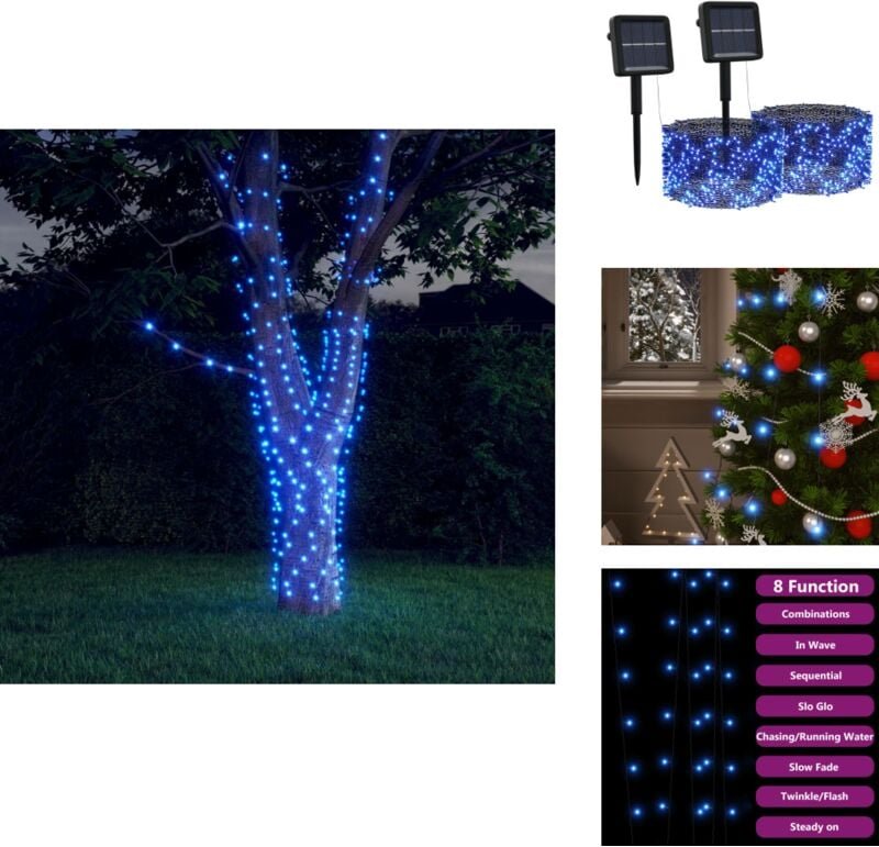 Solar-Lichterkette 2 Stk. 2x200 led Blau Innen Außen - Solarleuchte - Lichterkette - Outdoor Beleuchtung - Indoor Beleuc...