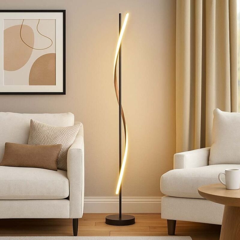 LED Stehlampe Standleuchte Wohnzimmerlampe Metall schwarz Holzoptik H 150,7 cm