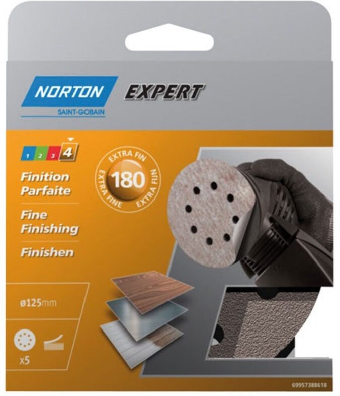 Schleifpapier 125 Auto-adhäsiv Korn 180, Blister à 5 - Norton