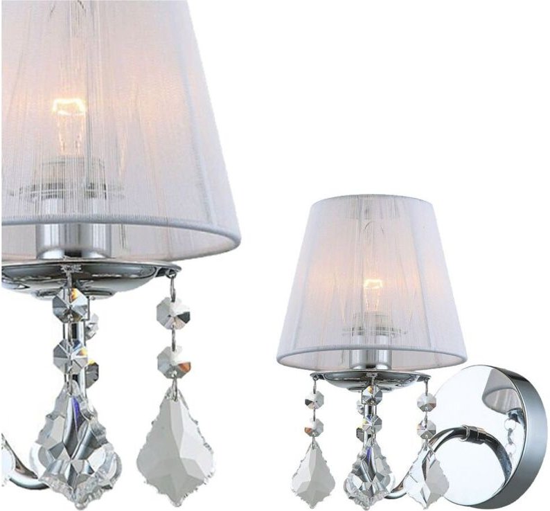 Cornelia - Wandleuchte Chrom, Weiß 1 Licht mit Weiß, Stoffschirm, E14 - Italux