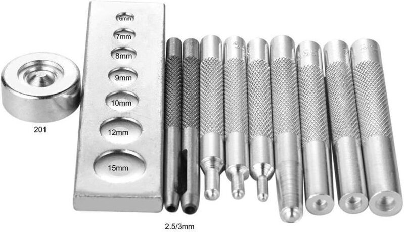 Set mit 11 Lederbearbeitungswerkzeugen – zum Anbringen von Nieten und Druckknöpfen, Stanzen und Herstellen von Löchern. ...