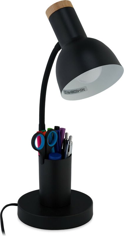 Schreibtischlampe, Stifthalter, Metalltischleuchte, hbt: 46,5x14,5x17 cm, E27, Bürolampe mit Kabel, schwarz - Relaxdays