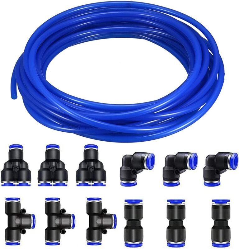 12 Stück 4-mm-Pneumatikanschlüsse, Luftdruck-Schnellanschlüsse (Y-förmig/T-förmig/L-förmig/I-förmig) + 10 m PU-Pneumatik...