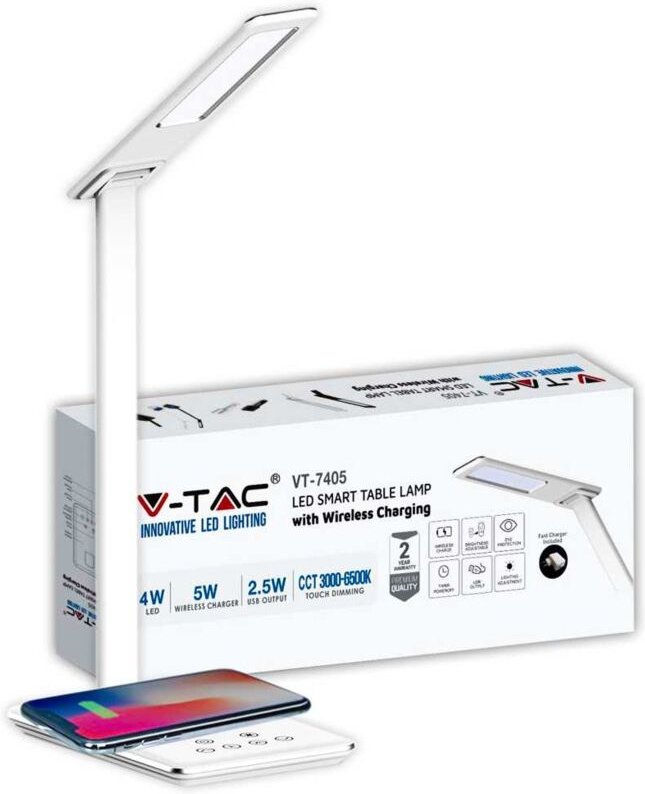 Thumbnail - V-TAC VT-7405 4W LED Touch Farbwechsel 3in1 dimmbare Tischlampe mit kabelloser Ladestation, weißes Gehäuse - SKU 218601