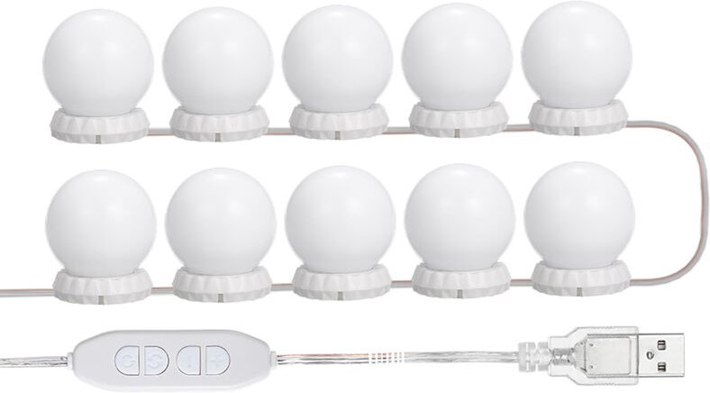 Eosnow Vanity-LED-Spiegelleuchten-Set mit 10 Glühbirnen, einstellbarer Helligkeit und 3 Beleuchtungsmodi, USB-Lichterket...