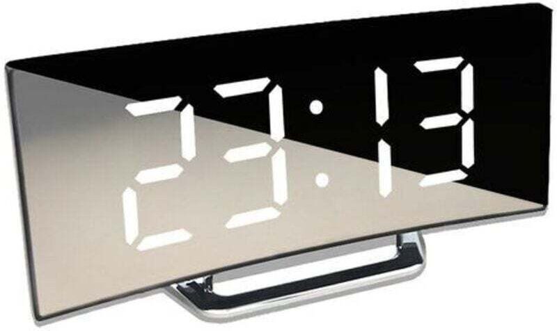 Digitaler Wecker, gebogene elektronische Uhr, große LED-Anzeige, Spiegeluhr, geräuschloser Wecker