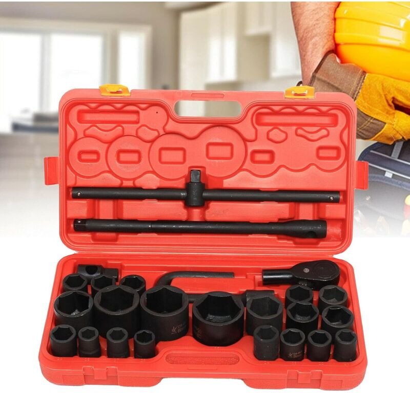 Steckschlüsselsatz, 26Stk 3/4" Profi Stecknüsse 21-65mm Nusssätze Knarrenkasten Ratschenkasten für LKW Auto