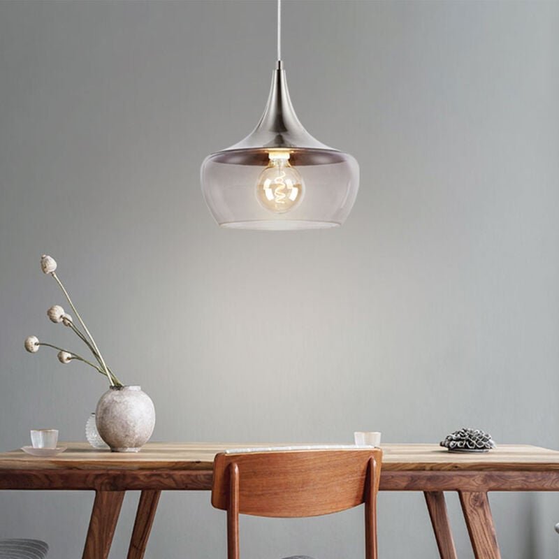 Pendellampe Wohnzimmerleuchte Hängeleuchte Esszimmerlampe Deckenleuchte Küchenlampe, Metall Glas rauchfarben nickel-matt...