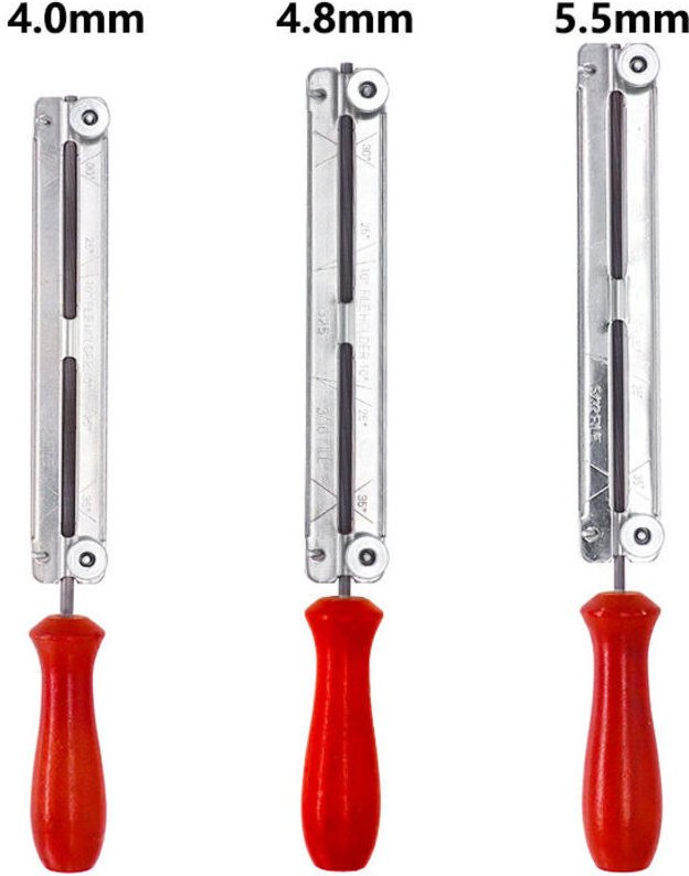 Kettensägen-Schärfset, Feile und Kettenführung, 4,0 mm, 4,8 mm, 5,5 mm, Holzgriff