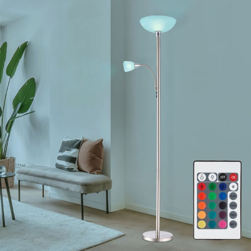 Globo Lighting - Stehlampe Deckenfluter Wohnzimmerleuchte Schlafzimmerlampe Stehleuchte, Metall Glas nickel Chrom, rgb l...