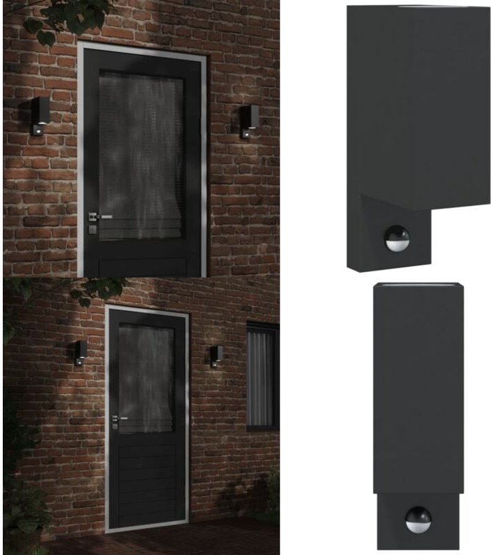 Thumbnail - Außenwandleuchte mit Sensor Schwarz Aludruckguss - Outdoor-Beleuchtung - Wandleuchte - Bewegungsmelder - PIR-Sensor - LE...