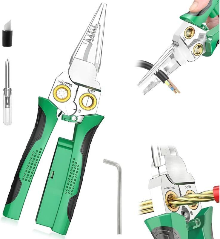 8-in-1 Abisolierzange mit Spannungsprüfer, Multifunktions-Zange zum Schneiden, Abisolieren und Crimpen, Spannungstester ...