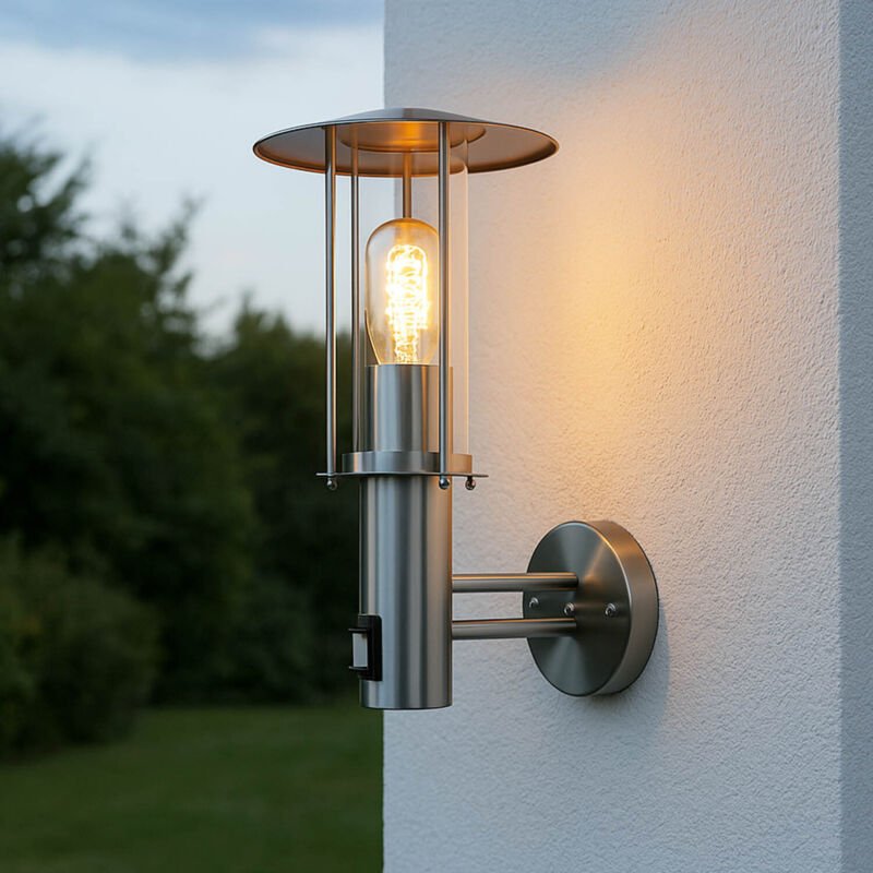 Wandleuchte außen E27 IP44 Bewegungssensor Silber Terrasse Hof Glas Edelstahl