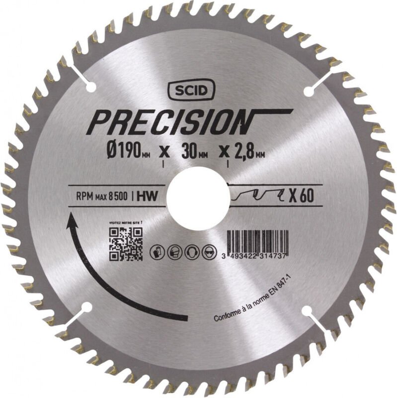 Kreissägeblatt aus Hartmetall Ø 190 mm 60 30 2,8