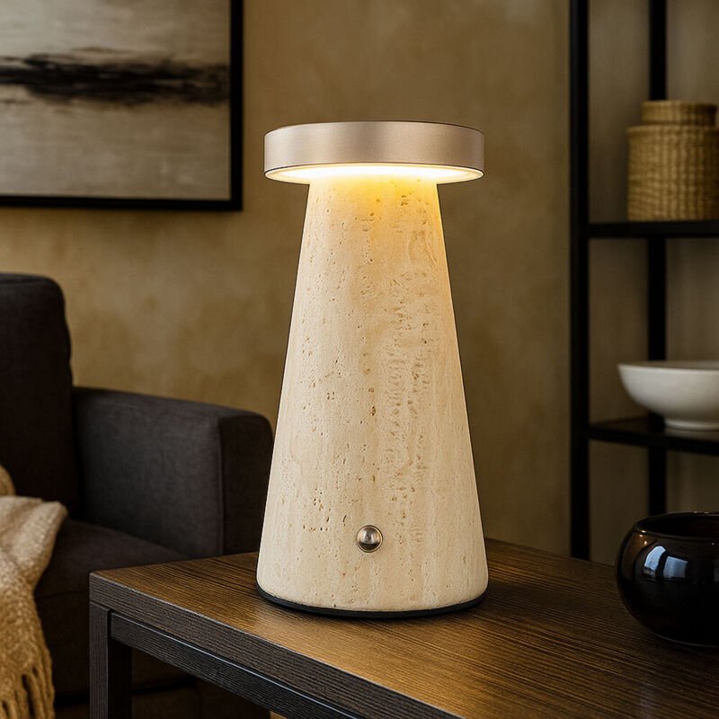 LED Tischleuchte Akku Tischlampe Touchdimmer Nachttischleuchte Stein, CCT, Metall, 1,2W 138Lm warm-kaltweiß, DxH 9x16 cm