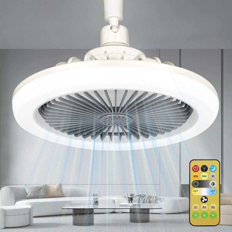 Leiser Deckenventilator mit 30W LED-Licht, E27 kleine Deckenventilatorbeleuchtung mit Fernbedienung, dimmbar, 3 Geschwin...