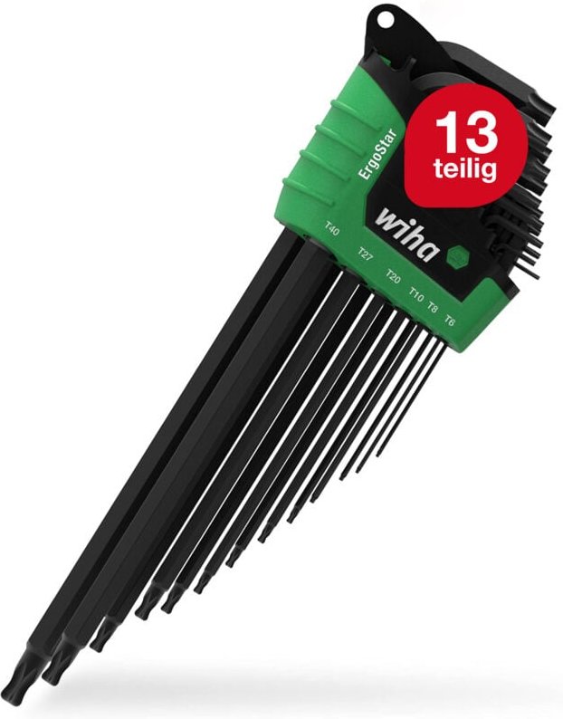 Stiftschlüssel Set 13-tlg. im ErgoStar Halter torx i T5-T45 i Kugelkopf i schwarzoxidiert i Winkelschlüsselsatz i Torxsc...