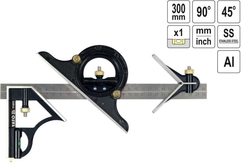 Kombinationswinkel Anschlagwinkel 300mm Multifunktionswinkel mit Anschlag Gegenläufige Skala Präzisionswinkel