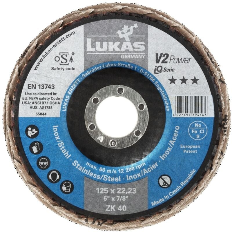Lukas - A27441250401465A Fächerscheibe V2 power zk ø 125 mm Körnung 40 flach Stahl