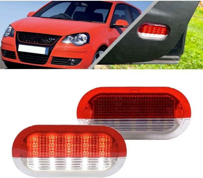 Set mit 2 weißen und roten LED-Einstiegsleuchten für die Türen, zur Montage unterhalb der Blinker, kompatibel mit VW Gol...