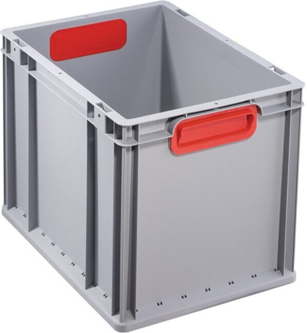 Transportstapelbehälter L400xB300xH320mm grau pp geschlossener Griff rot Seitenwände geschlossen