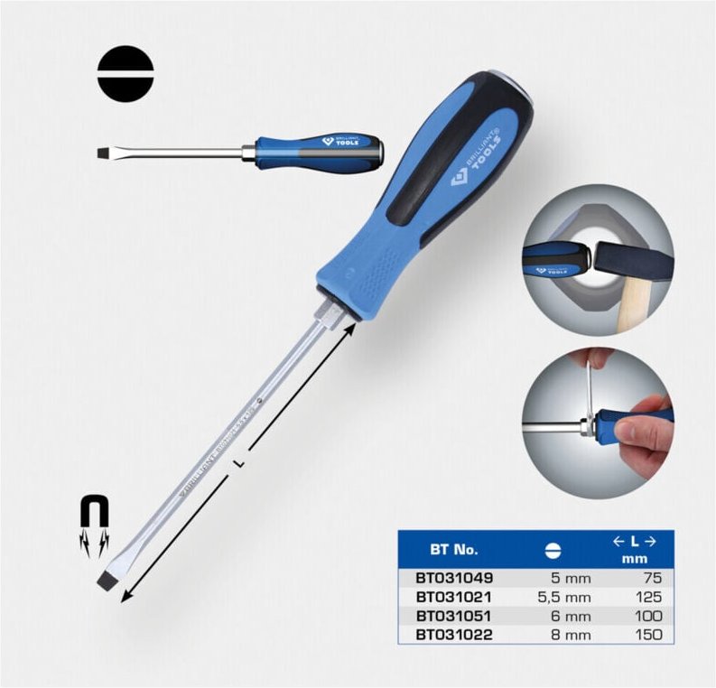 Brilliant Tools - Schraubendreher Schlitz mit Schlagkappe, 5,5 x 125 mm