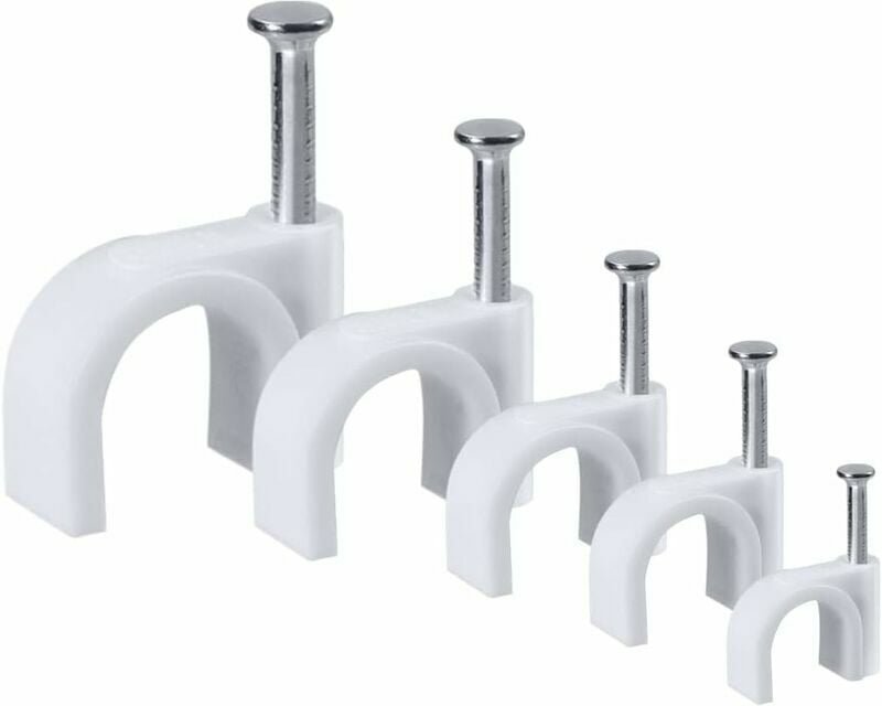 500 Stück runde Kabelbinder mit Stahlnagel, Kabelklemme in 5 verschiedenen Größen von 4 mm/5 mm/6 mm/8 mm/10 mm, Befesti...