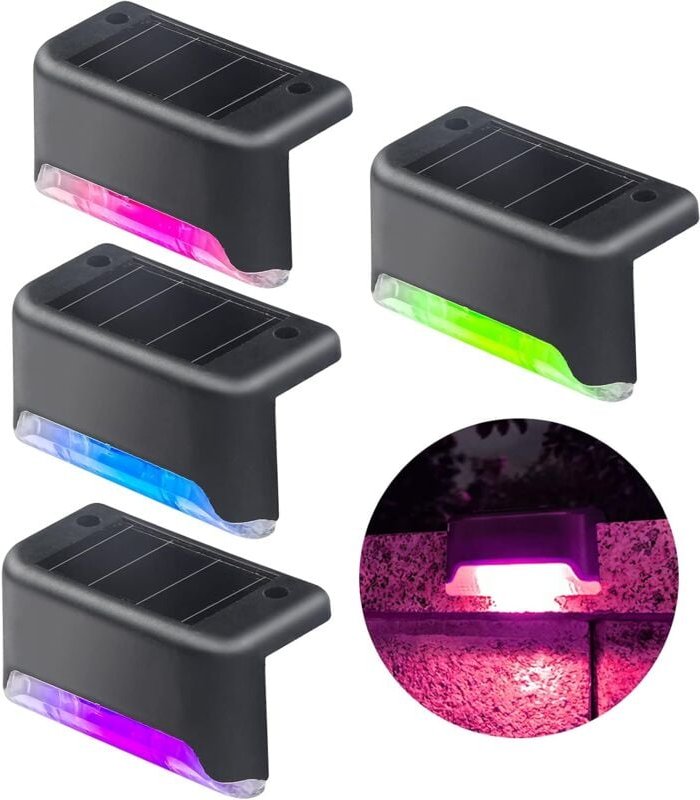 Thumbnail - Zaun-Solarleuchten, 4er-Pack LED-Solarleuchten mit Farbsensor, Schwimmbad-Dekorationsleuchten, Stufenleuchten, Hofleucht...