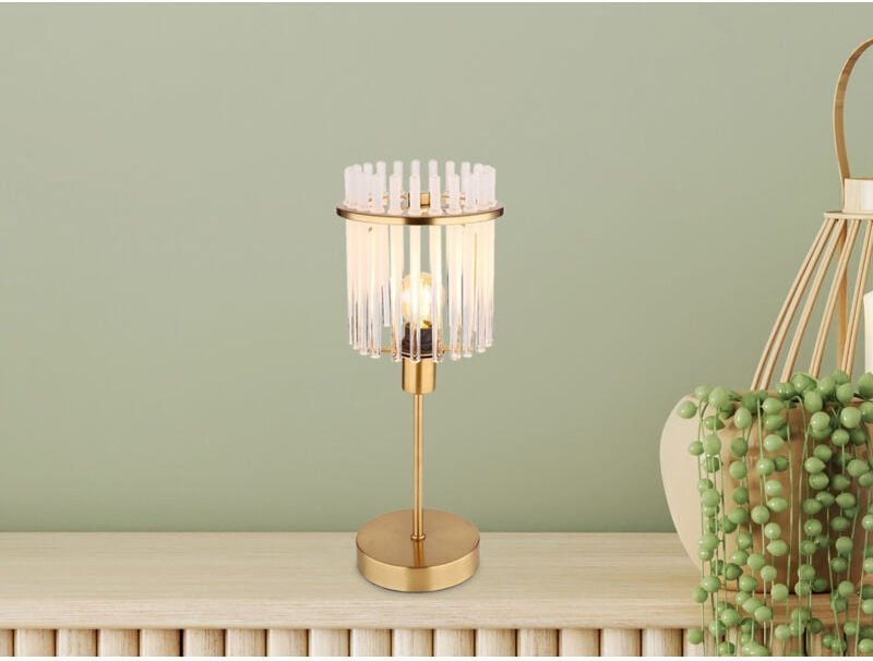 Meinewunschleuchte - led Retro Tischleuchte mit transparenten Echtglas Stäben, Höhe 37,5cm